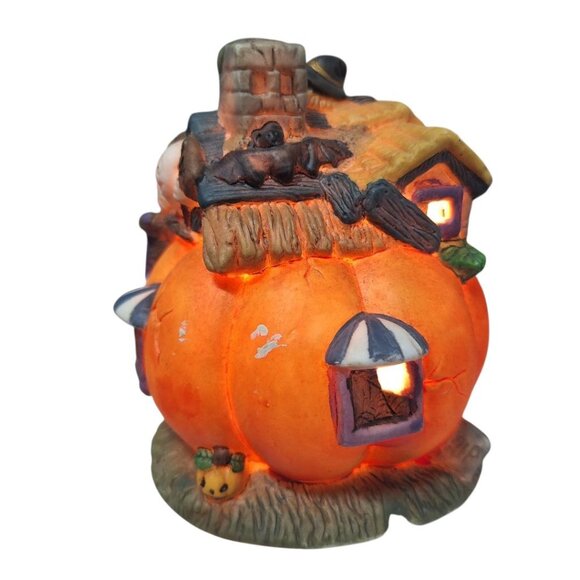 Goblin Manor Halloween Light Up Ceramic Jack-O-Lantern Pumpkin Ghost Witch Works - Picture 3 of 10